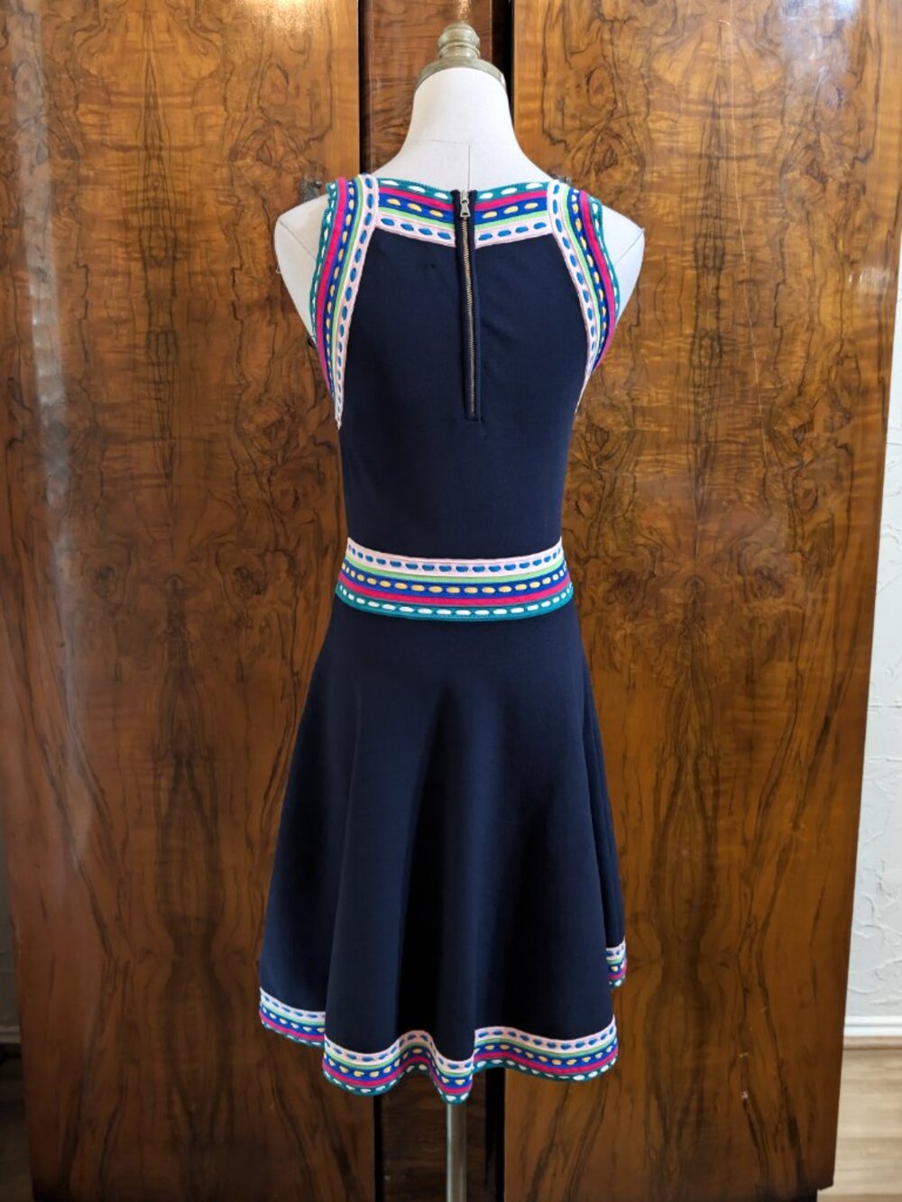 Milly New York Multicolor Trim Skater Dress M Blue Retro Y2K Whimsigoth - Picture 6 of 7